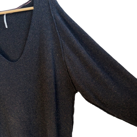 Free People Wool Blend Slubby Fringe V-Neck Sweater Gray-Brown-Black Size S - Picture 4 of 7